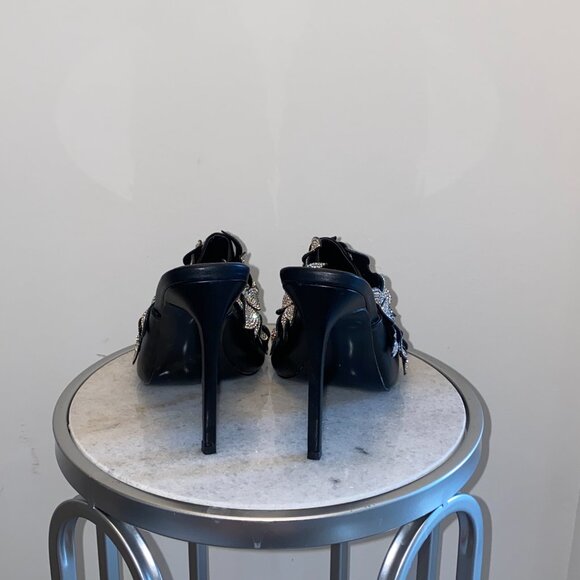 Statement Crystal Floral Mule Heels Square Toe - Picture 6 of 7